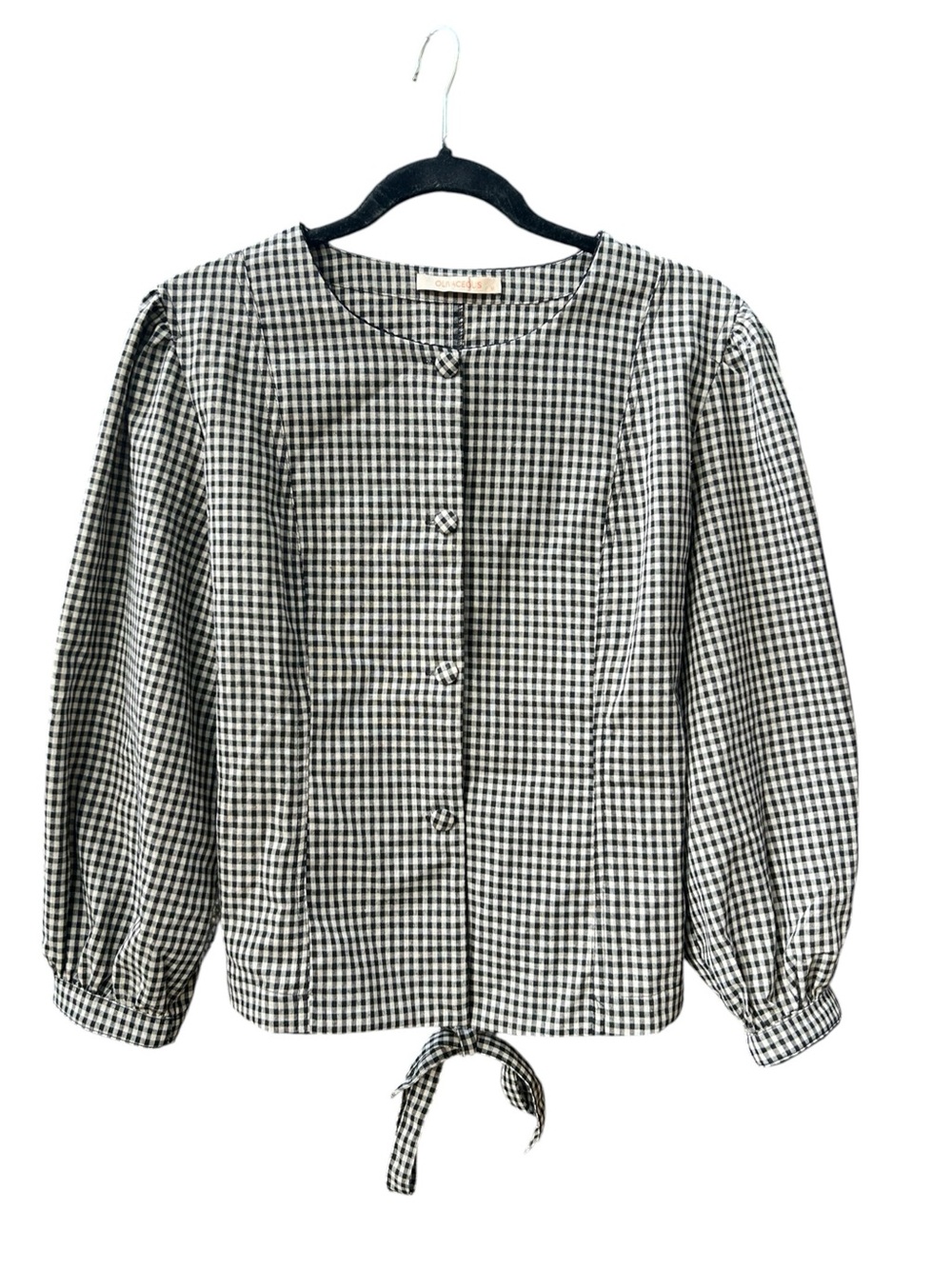 Olivaceous Gingham Cottagecore Cotton & Linen Tie Back Blouse women’s medium